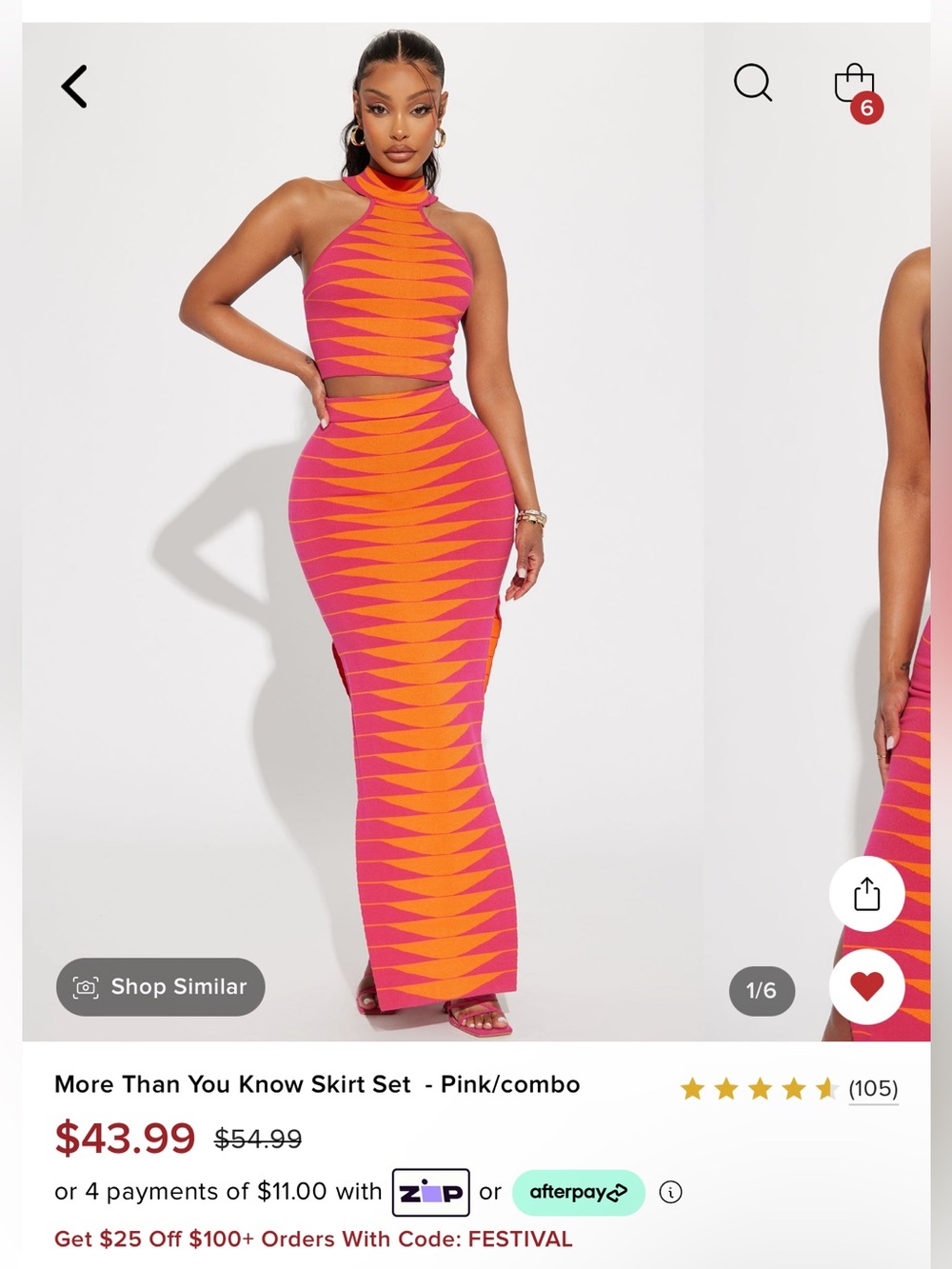 Fashion Nova Pink & Orange Chevron Maxi Skirt